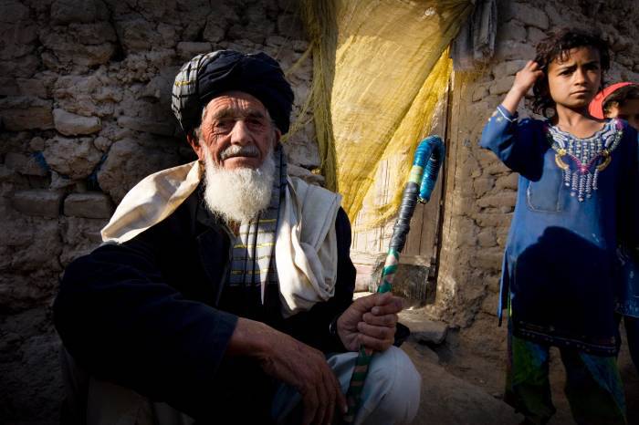 An elderly man who has been displaced by recent fighting in Helmand Province. Kate Holt.