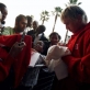 Tomasz Kuszczak, Goalkeeper for Manchester United, signs T Shirts for fans outside Vodaworld. Kate Holt.