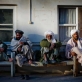 Patients wait outside the OPD unit of Bost Hospital, in Lashkar Gah, Helmand, Afghanistan. Kate Holt.