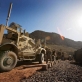 MRAPS, the new armored vehicles for the US army, line up at the base. Kate Holt.