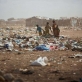 Children collect rubbish in a dust storm in the Shabelle IDP settlement in  Garowe, Somalia Tuesday, July 1, 2014. Kate Holt.